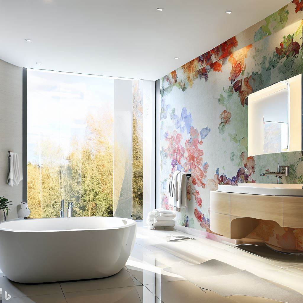 łazienka z fototapetą